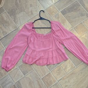 love, Fire Pink Smocked Blouse